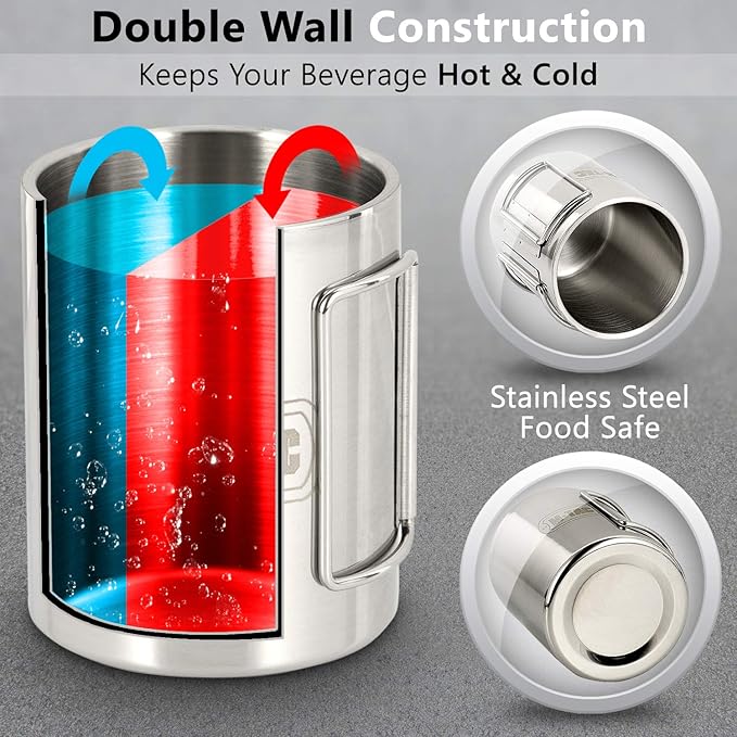 M-Tac 13,6oz Stainless Steel Hiking Mug Travel Coffee Cup with Handle
