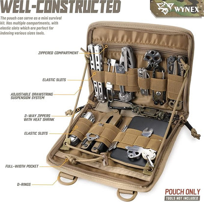 WYNEX Tactical Folding Admin Pouch, Molle Tool Bag of Laser-Cut Design, Utility Organizer EDC Medical Bag Modular Pouches Tactical Attachment Waist Pouch Include U.S Patch