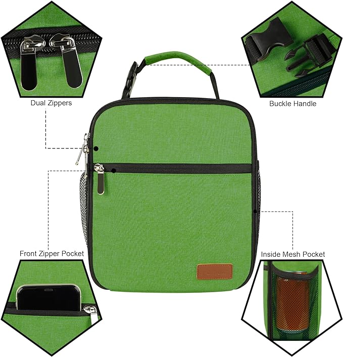 Femuar Lunch Box for Men Women Adults Small Lunch Bag for Office Work Picnic - Reusable Portable Lunchbox, Dark Green