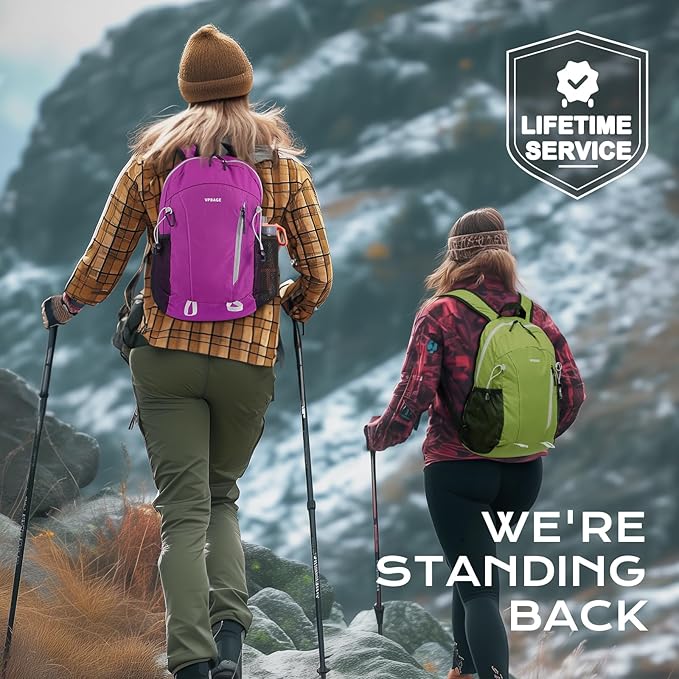 15L Highly Water-resistant Hiking Daypack, Small Backpack Travel Outdoor, Lightweight Day Pack with Tool Loops(Purple)
