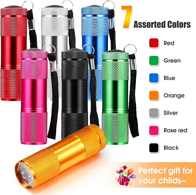 Fumete 30 Pcs Mini Kids Flashlight Set Aluminum LED Handheld Torches 7 Colors 90 Pack AAA Battery Included for Kids Party Favors, Night Reading, Camping, Power Outage, Gift to Mother's Day