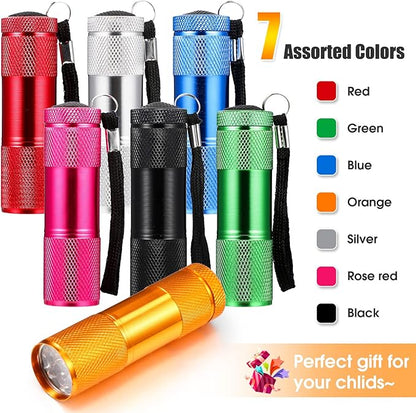 Fumete 30 Pcs Mini Kids Flashlight Set Aluminum LED Handheld Torches 7 Colors 90 Pack AAA Battery Included for Kids Party Favors, Night Reading, Camping, Power Outage, Gift to Mother's Day