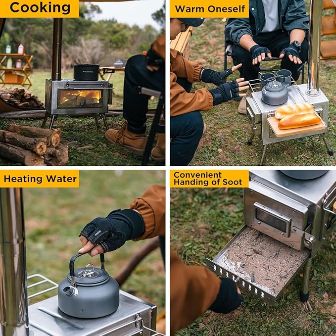 Outdoor Camping Stove Camp Tent Stove, Portable Wood Burning Stove with Chimney Pipe for Tent, Shelter, Camping Heating and Cooking (Pipe Diameter: 2.36")