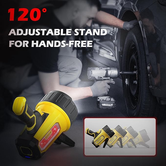 FORTO Rechargeable Spotlight Flashlight with 2000 Lumens, Handheld Spotlight with Foldable Stand, 6 Light Modes IPX7 Waterproof LED Spot Lights Outdoor for Boating Hunting Camping Hiking(Yellow)
