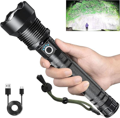 Rechargeable Flashlights 900,000 Lumens, Super Bright LED Flashlight High Lumens with USB Cable, 5 Modes Waterproof Flashlight Powerful Flash Light for Camping, Black
