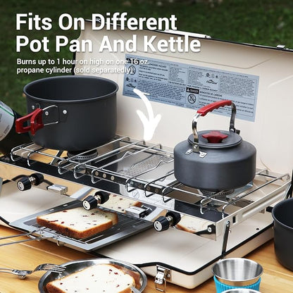 Camping Stove 3 Burner 20400 BTU Propane Portable Stove with Regulator, Toast Tray, Windshield for Car Camping BBQ Picnics Outdoor Cooking Camping Gas Stove