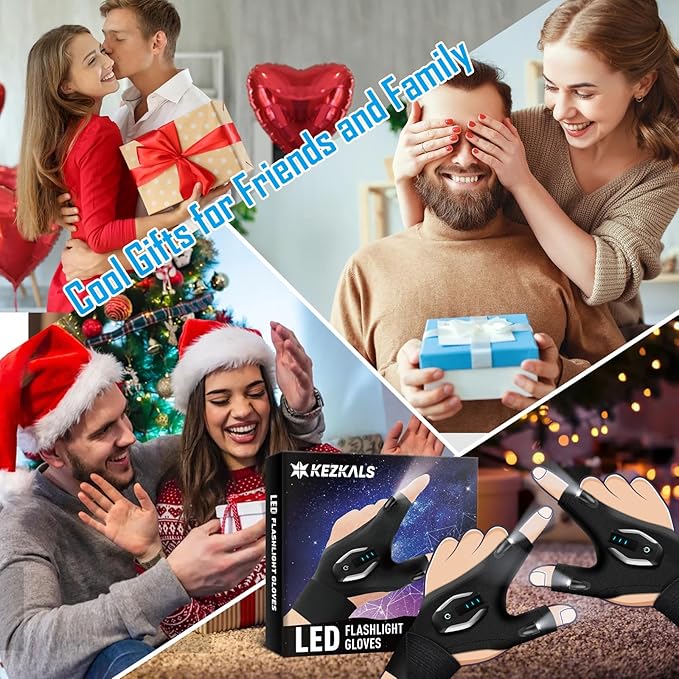 KEZKALS Father's Day Gifts, LED Rechargeable Flashlight Gloves, Mens Gifts for Dad, Birthday Gifts for Men Him, Husband, Grandpa, Fishing Gifts for Men, Gifts for Men Who Have Everything