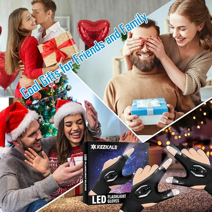 KEZKALS Father's Day Gifts, LED Rechargeable Flashlight Gloves, Mens Gifts for Dad, Birthday Gifts for Men Him, Husband, Grandpa, Fishing Gifts for Men, Gifts for Men Who Have Everything