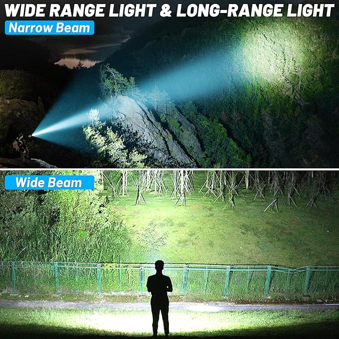 Rechargeable Flashlights High Lumens LED: 990,000 Lumens Bright Powerful Tactical Flash Light with Magnetic Base, Digital Display, 5 Modes, IPX6 Waterproof Torch for Camping Emergencies