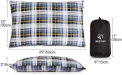 REDCAMP Small Camping Pillow Lightweight and Compressible, Flannel Travel Pillow with Removable Pillow Cover, 2 Pack