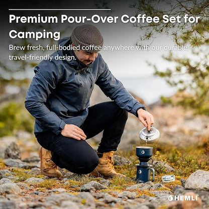 Pour Over Coffee Maker Camp Set – Vacuum Insulated Mug with Leakproof Lid, Stainless Steel Micro Filter, Scratch-Resistant Finish, Portable Coffee Maker for Camping, Travel & Outdoor Adventures