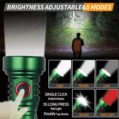 Led Flashlights Rechargeable USB C, Small Powerful Flashlight Max 2000 High Lumens Flashlight with 5 Modes, Red Light, Power Indicator, Waterproof Flash Light for Camping Hiking Emergency