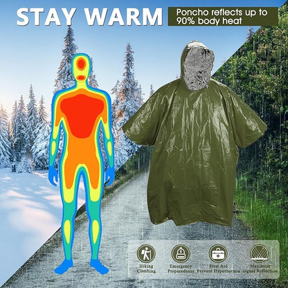 Emergency Rain Poncho - Portable Camping Emergency Blankets, Survival Blankets, Reusable Weather Resistant Raincoat