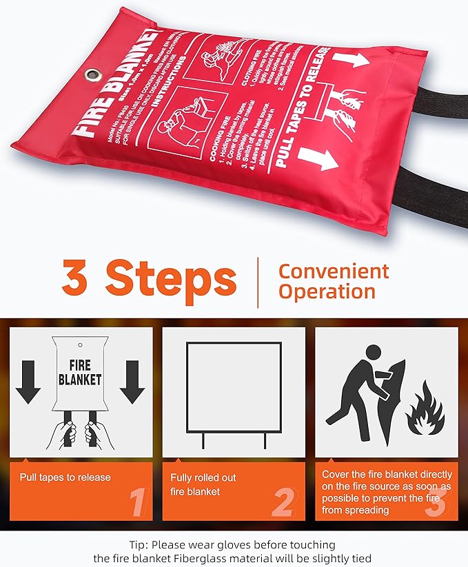 Jemay Fire Blanket,Fiberglass Fire Suppression Blanket for Kitchen,Fire Blankets Emergency for People,Emergency Blanket with Heat Insulation,Emergency Survival Safety Cover for Camping,School,2-Pack
