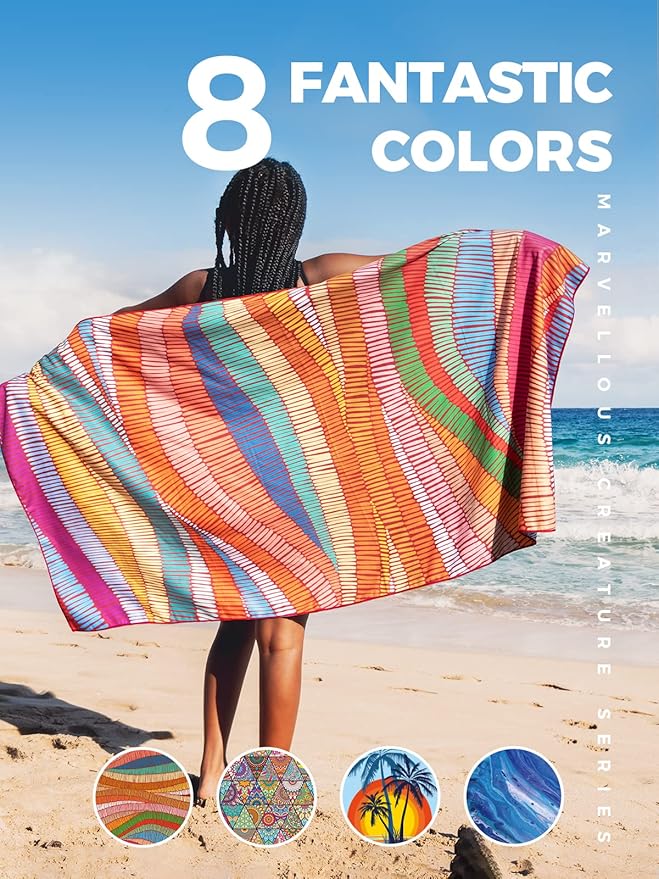 OCOOPA Microfiber Beach Towel Fast Drying, Extra Large 63" x 31" Sand Free Beach Towel Super Lightweight Towels for Swimming Pool, Camping, Picnic, Yoga Gym Sports