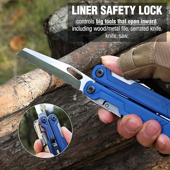 WORKPRO 18-in-1 Multi Tool Pliers, Stainless Steel EDC Multitool with Pocket Knife, 2 Safety Locks, Belt Clip and Oxford Pouch, Multipurpose Utility Multiuse Tool for Camping Outdoor Activities