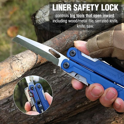 WORKPRO 18-in-1 Multi Tool Pliers, Stainless Steel EDC Multitool with Pocket Knife, 2 Safety Locks, Belt Clip and Oxford Pouch, Multipurpose Utility Multiuse Tool for Camping Outdoor Activities