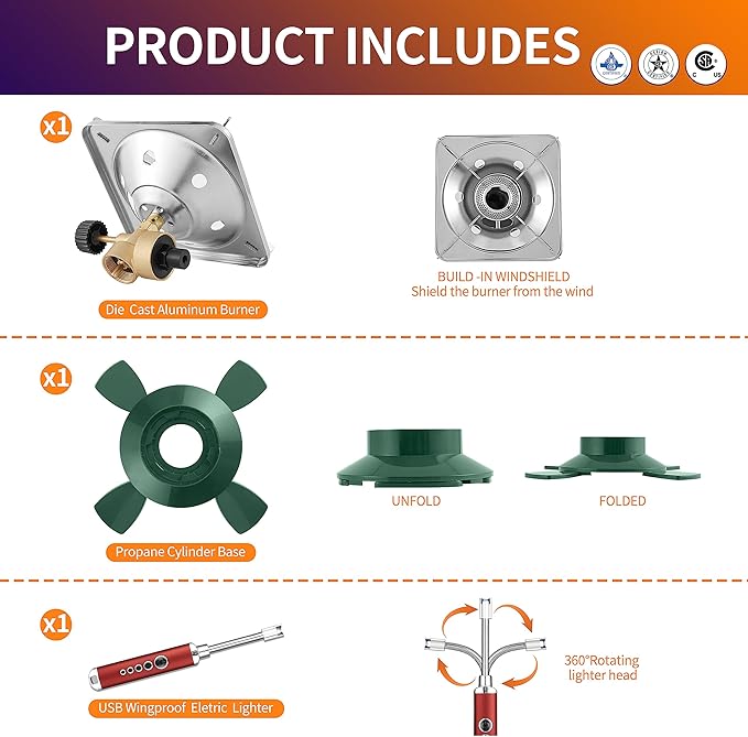 Camping Propane Stove, Single Burner Propane Stove, Portable Bottletop Backpacking Stove,10000BTU Camp Gas Stove kit for Outdoor Cooking, include a USB Windproof Ligther (Fuel not included)
