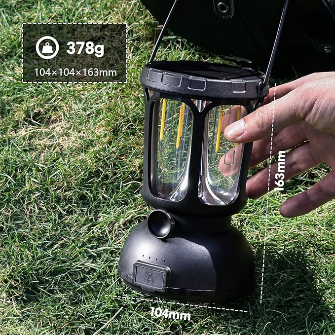 650LM LED Camping Lantern with 6000mAh 10-200hrs Battery Life, Hand Crank /Solar Powered /Type-C Rechargeable for Power Outages, Warm/Cold Light Stepless Dimmable 650 Lumen,(1 Pack)…