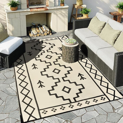Uphome Outdoor Plastic Straw Rug 6x9 ft, Reversible Waterproof Outdoor Rug Carpet, Tan Boho Patio Rug, RV Camping Rug for Outside, Indoor Outdoor Area Rug for Backyard Deck Balcony Picnic, 6'x9'