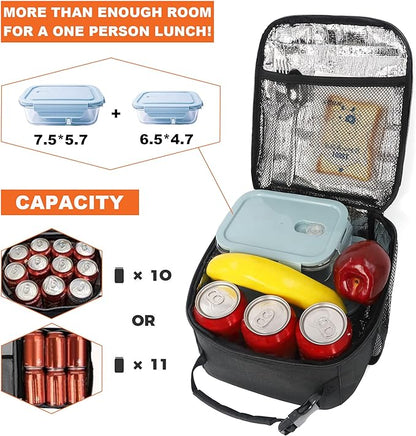 Femuar Lunch Box for Men Women Adults Small Lunch Bag for Office Work Picnic - Reusable Portable Lunchbox, Black