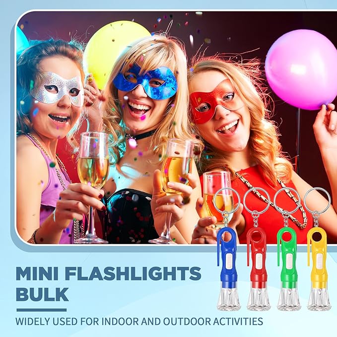 Jexine 100 Pcs Mini Flashlight Keychain Bulk for Kids Assorted Colors Torch Keyring Flashlights LED Keychain Flashlights Small Keychain Light Hiking Camping Christmas Party Favors (Novel)