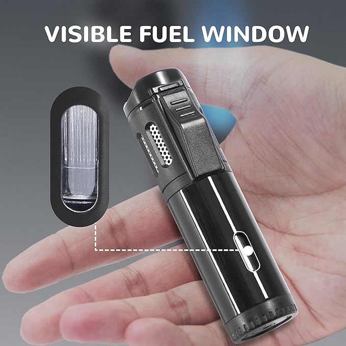 2 Pack Torch Lighter Triple 3 Jet Flame Refillable Butane Lighter Windproof Adjustable Portable Lighter for BBQ Candle Camping Men Women Gift (Butane Not Included) Black