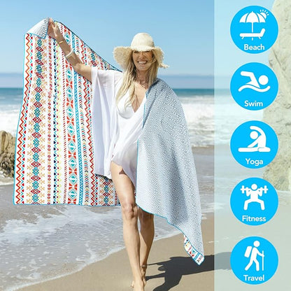 2 Pack Microfiber Beach Towel, Oversized Microfiber Pool Towel 75”x 35”, Sand-Free Beach Towel, Quick Drying Camping Towel, Super Absorbent Bath Towel Blanket, Soft Breathable and Lightweight