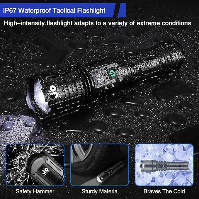 Rechargeable Flashlights 1000000 Lumen, LED Flashlight with Digital Power Display and Zoomable, Flashlights High Lumen Super Bright Long Distance for Camping, bushcraft, Outdoor