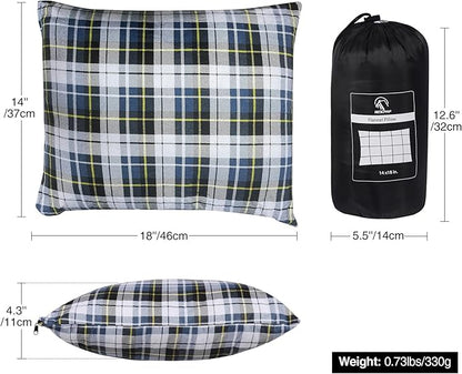 REDCAMP Small Camping Pillow Lightweight and Compressible, Flannel Travel Pillow with Removable Pillow Cover (Square Blue and Grey)