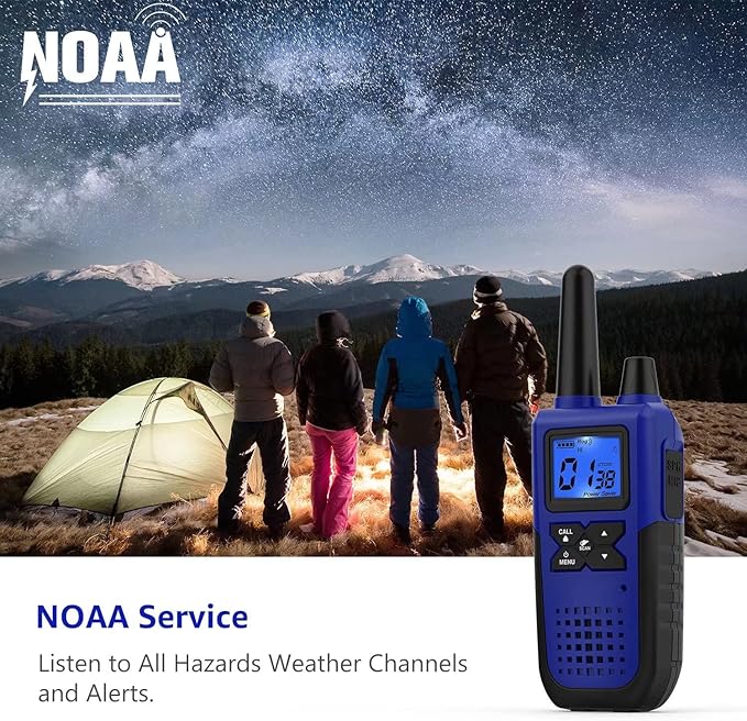 4 Walkie Talkies for Adults Long Range Rechargeable Walkie-Talkies - Long Distance 2 Way Radio Walkie Talkies 4 Pack Walkie Talkies with Earpiece Mic Set USB Charger Lanyard NOAA Weather Alert