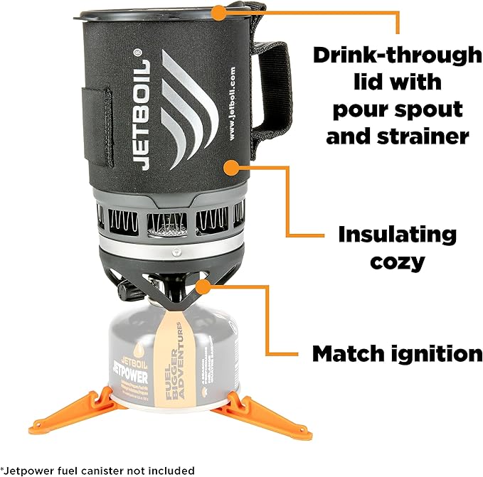 Jetboil Zip Camping Stove Cooking System, Carbon
