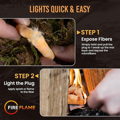 Fireflame Fire Plugs Fire Starter - Quick Instant 100% Waterproof All-Purpose Indoor & Outdoor Firestarter Tinder Tabs, for Emergency Survival, Charcoal Grill - Odorless & Non-Toxic