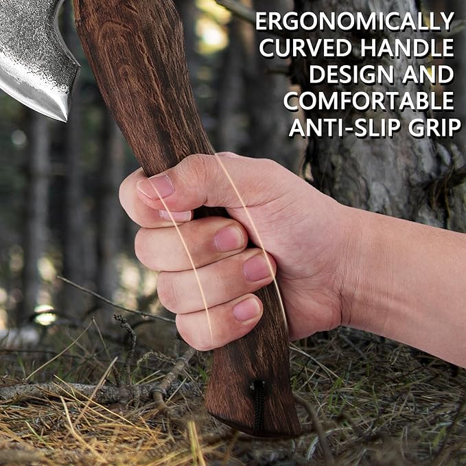 11 Inch Hatchet, Camping Axe with Leather Sheath, Bushcraft Axe for Chopping and Wood Splitting, Perfect for Outdoor Survival and Adventures