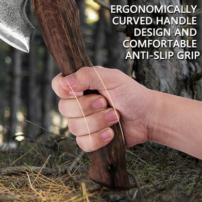 11 Inch Hatchet, Camping Axe with Leather Sheath, Bushcraft Axe for Chopping and Wood Splitting, Perfect for Outdoor Survival and Adventures