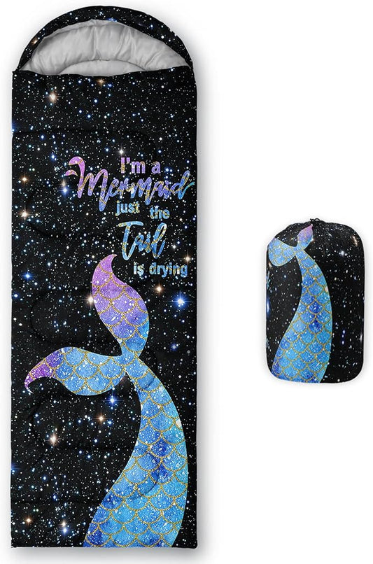 Kids Sleeping Bag for Boys Girls,Rocket Astronaut Moon Print-Lightweight Warm Portable Outdoor Indoor-Waterproof Cold Weather Resistant Sleeping Bag for Camping Hiking
