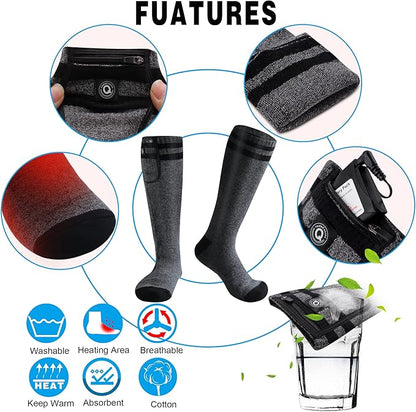7.4V Heated Socks,Rechargeable Electric Heated Socks Camping Foot Warmer Winter Warm Socks for Men Women-Battery Heat Thick Cotton Thermal Hot Heat Sock for Outdoor Cycling Skiing Hiking,3Heat