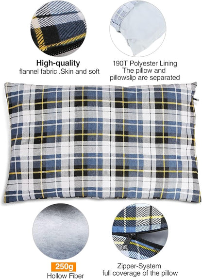 REDCAMP Small Camping Pillow Lightweight and Compressible, Flannel Travel Pillow with Removable Pillow Cover, 2 Pack