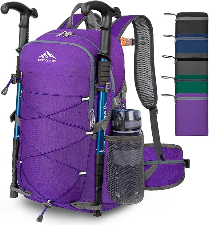 BKNOOU 40L Lightweight Hiking Backpack Packable Camping Backpack Waterproof Hiking Daypack Men Women Foldable Travel Daypack