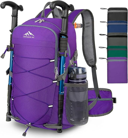 BKNOOU 40L Lightweight Hiking Backpack Packable Camping Backpack Waterproof Hiking Daypack Men Women Foldable Travel Daypack