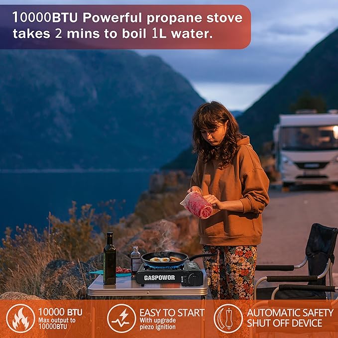 1-Burner Butane Stove,10000 BTU Single Burner with Carry Case,Automatic ignition Camping Stove,Portable Gas Stove,Precise Flame Control,Camp Stove for Outdoor Cooking, Camping,RV