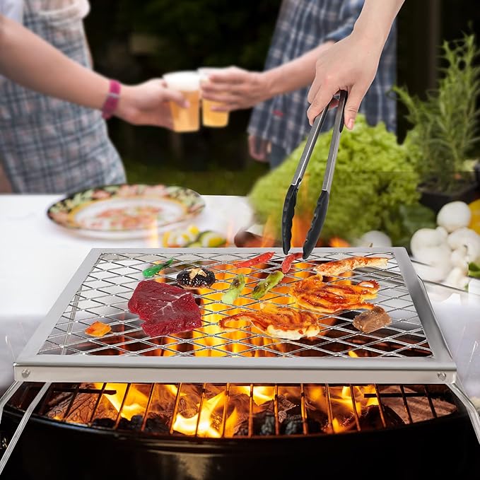 REDCAMP Folding Stainless Campfire Grill Heavy Duty Steel Grate, Portable Camp Fire Cooking Racks for Over Fire Pit