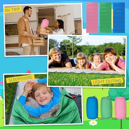 Macarrie 3 Pcs 0 Degree Camping Sleeping Bags Bulk for Adults Kids, Warm Weather Youth Sleeping Bags for Boys Girls Ages 8-12, Portable Compact with Compression Sack for Hiking Backpacking Outdoor