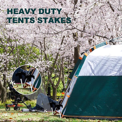 10PCS Screw in Tent Stakes Heavy Duty,8 Inch Screw in Tent Pegs,Metal Camping Stakes,with Hex Head Driver,Nail Lifter,Ropes,Camping Tent Accessories,Black