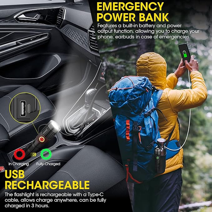 Rechargeable Flashlight High Lumens, 12000 High Lumens Super Bright Flash Light, 1500 Meter Long-Range Zoomable LED Flashlights for Emergency, EDC, Searching, Waterproof Flashlight Dimmable