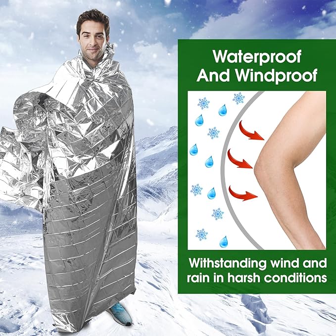 CXYARY 12 Pack Emergency Thermal Blanket Survival, 84” x 52” Mylar Blanket, Space Blanket, Silver Foil Blanket, Survival Kit Camping Blanket, Body Warmer Blanket for Outdoor, First Aid, Hiking