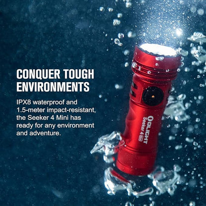 OLIGHT Seeker 4 Mini Rechargeable EDC Flashlight with 365nm UV Combo 1200 Lumens White Light, Portable Black Light for Outdoors, Cleanliness Detection and Emergency(Red)