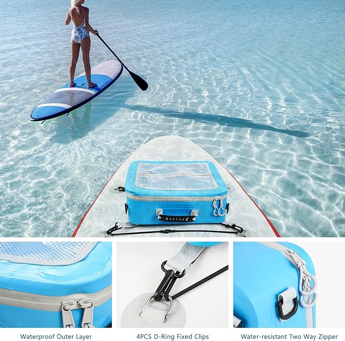 Waterproof PVC Paddleboard Cooler Deck Bag - 12 Can Soft Insulated Cooler for Paddleboarding, Camping, Kayaking