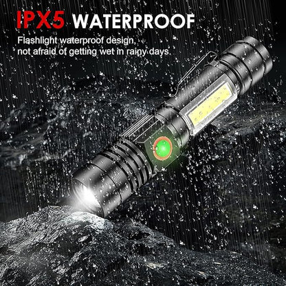 Small Flashlight Rechargeable, Magnetic LED Flashlight, 1000 Lumens Super Bright Flashlight with COB Work Light, 4 Modes, Waterproof, Zoomable Pocket Tactical Flashlights for Camping Emergency 2 Pack