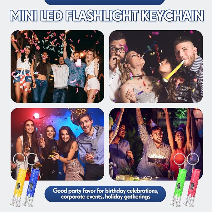 Geelin 200 Pcs Mini Flashlight Keychain 6 Colors Flashlight Small LED Torch Keyring Flashlights for Hiking Camping Party Favors Travel Night Reading Dog Walking Goody Bag Stuffers